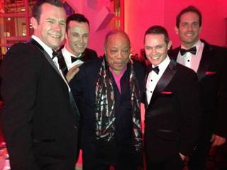 Quincy Jones is flanked by The Venetian headliners Human Nature at the 2013 Keep Memory Alive 